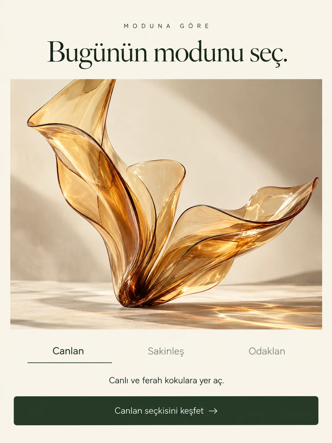 Yukarı açılan kehribar cam formu