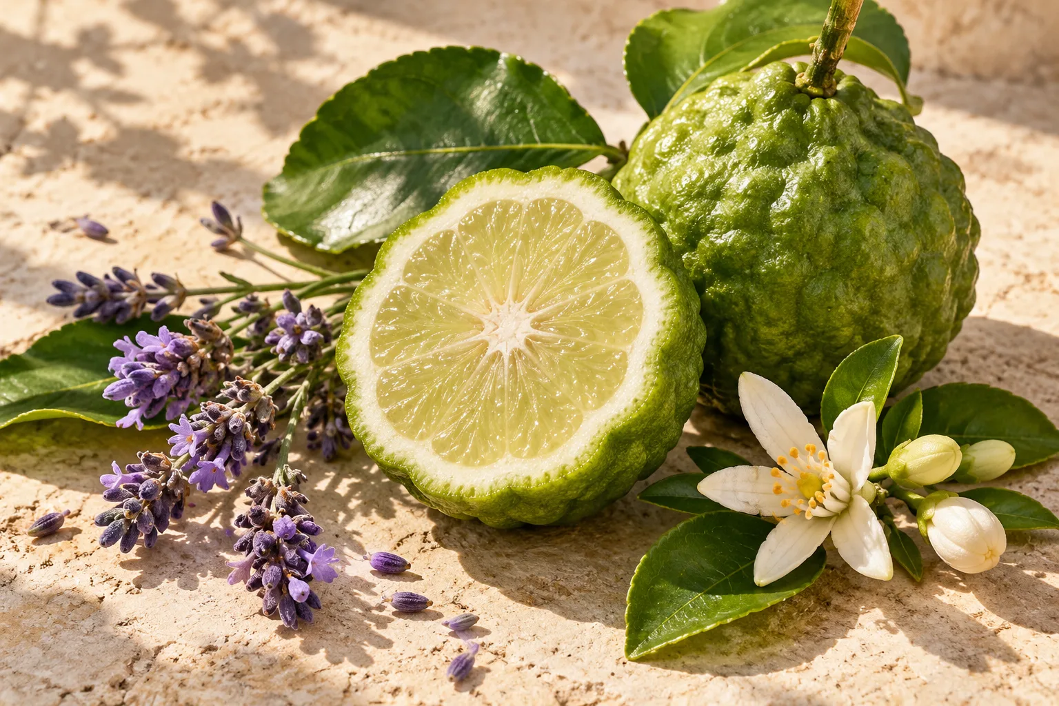 Bergamot, lavanta ve taze narenciye çiçekleri