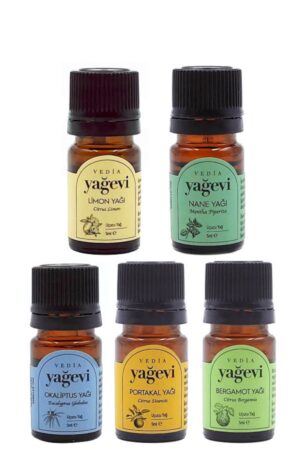 Uçucu Yağ Seti – Bergamot, Portakal, Limon, Okaliptüs & Nane | 5 x 5 ml
