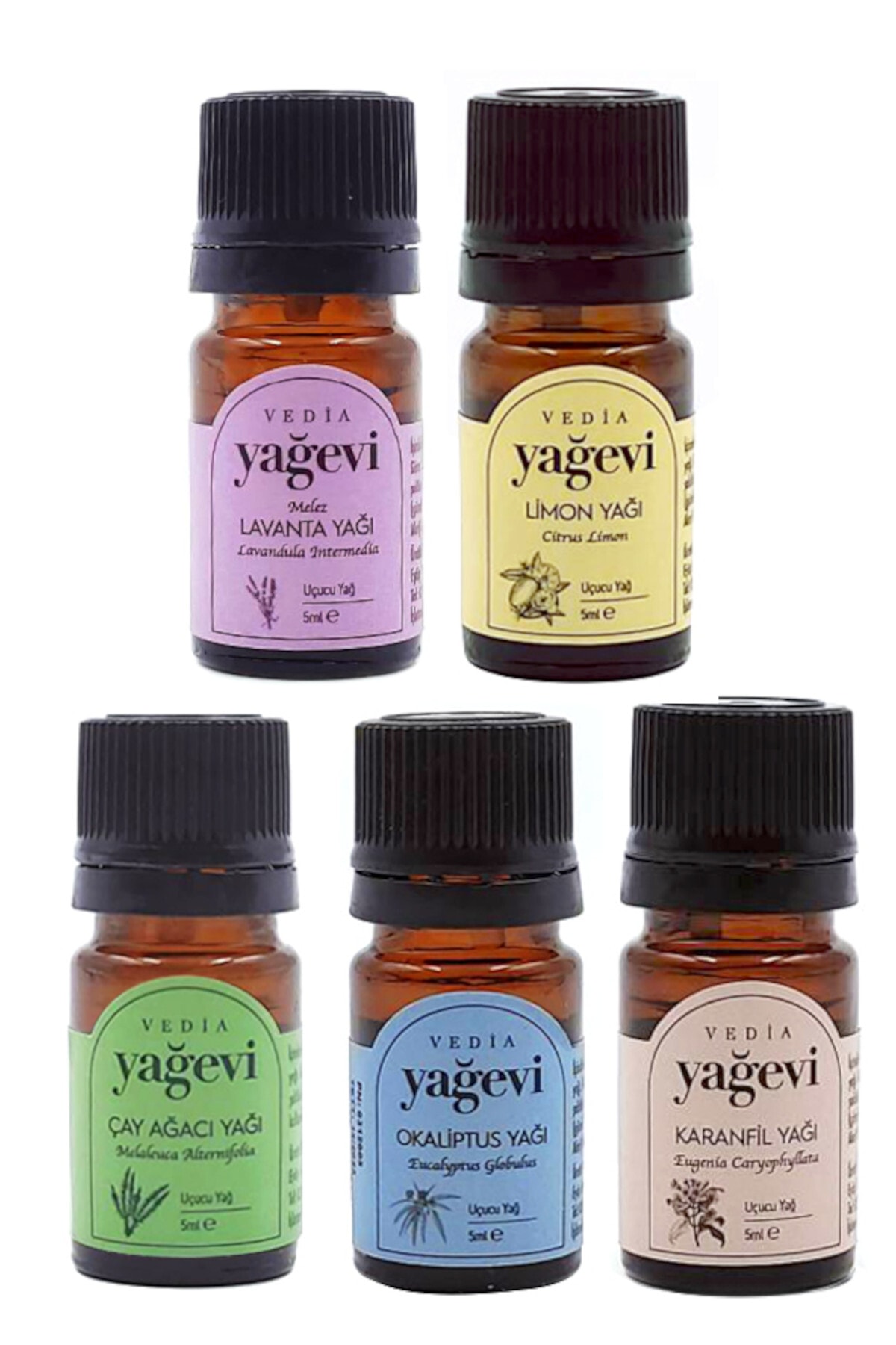Uçucu Yağ Seti – Lavanta, Limon, Çay Ağacı, Okaliptüs & Karanfil | 5 x 5 ml Uçucu Yağ Seti – Lavanta, Limon, Çay Ağacı, Okaliptüs & Karanfil | 5 x 5 ml