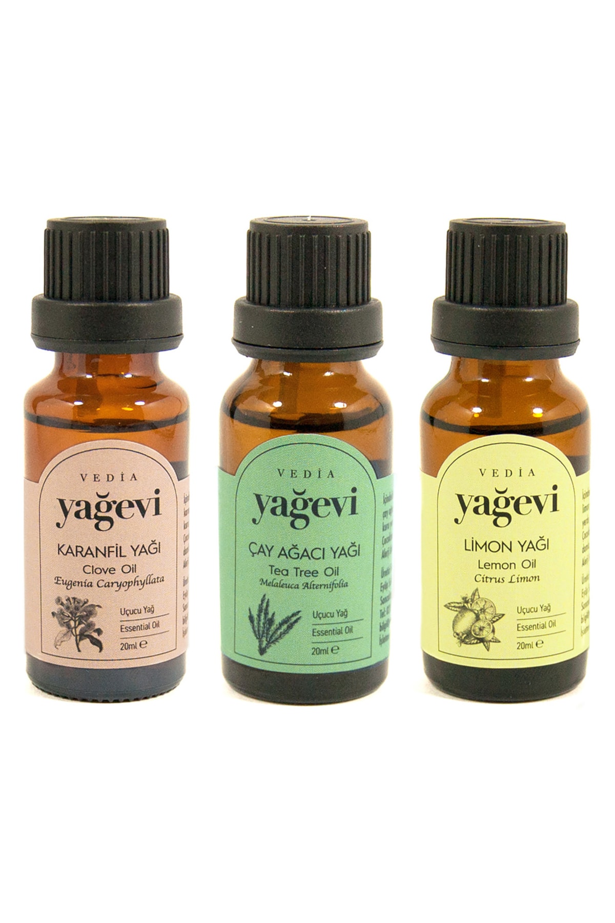 Uçucu Yağ Seti – Limon, Çay Ağacı & Karanfil | 3 x 20 ml Uçucu Yağ Seti – Limon, Çay Ağacı & Karanfil | 3 x 20 ml