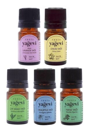 Uçucu Yağ Seti – Lavanta, Okaliptüs, Nane, Limon & Çay Ağacı | 5 x 5 ml