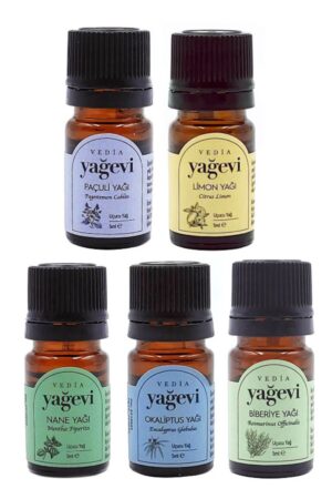 Uçucu Yağ Seti – Okaliptüs, Paçuli, Biberiye, Nane & Limon | 5 x 5 ml