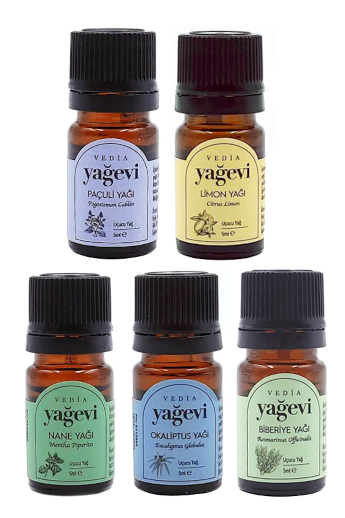 Uçucu Yağ Seti – Okaliptüs, Paçuli, Biberiye, Nane & Limon | 5 x 5 ml Uçucu Yağ Seti – Okaliptüs, Paçuli, Biberiye, Nane & Limon | 5 x 5 ml